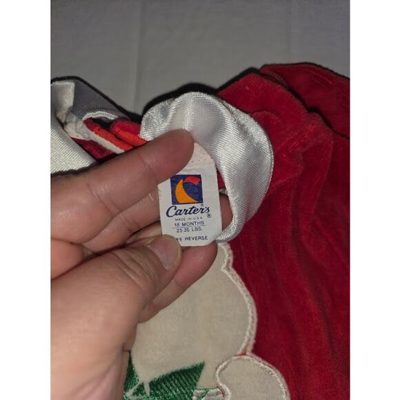 Vintage Carter's Red Velour Christmas Bear Pajamas Satin Collar 18 months - Picture 3 of 7